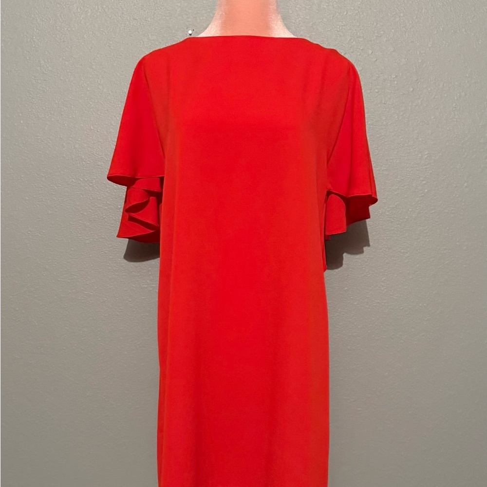 Zara Red Mini Plunge Back Dress with Flutter Sleeves